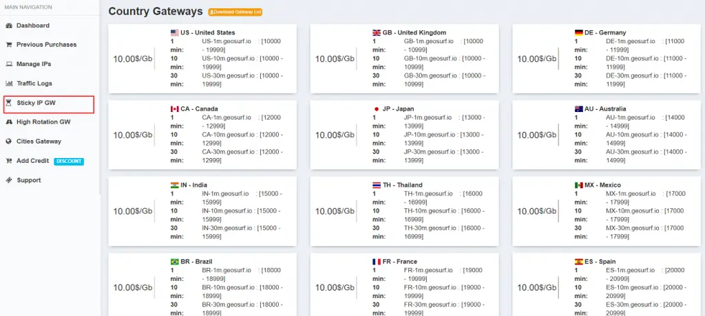Geosurf Sticky IP gateway