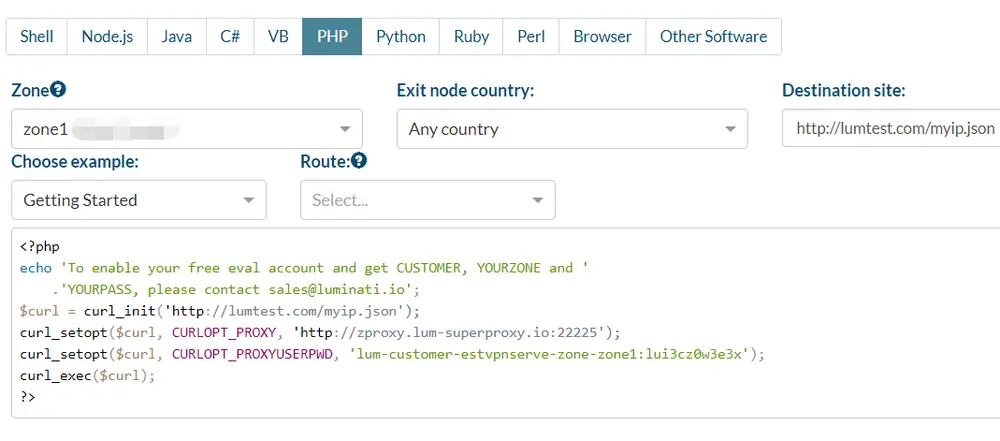 API example for PHP