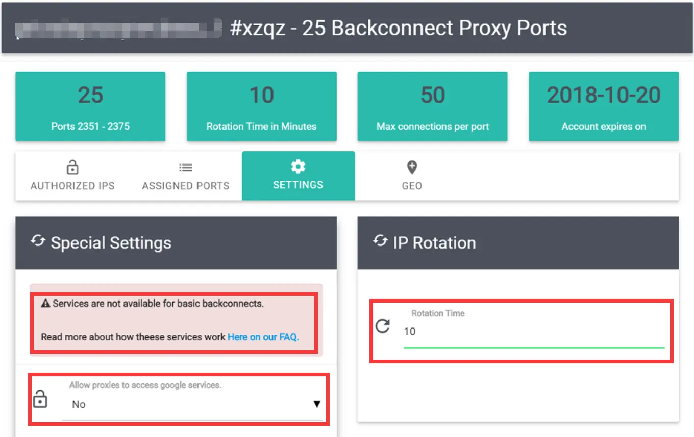 Basic Backconnecting Proxies Settings