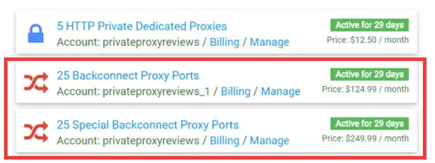 Our backconnect proxies packages