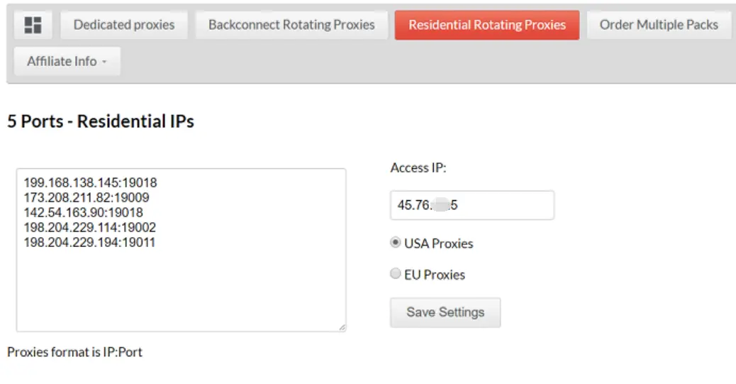 whitelisted IP setting for residential proxies