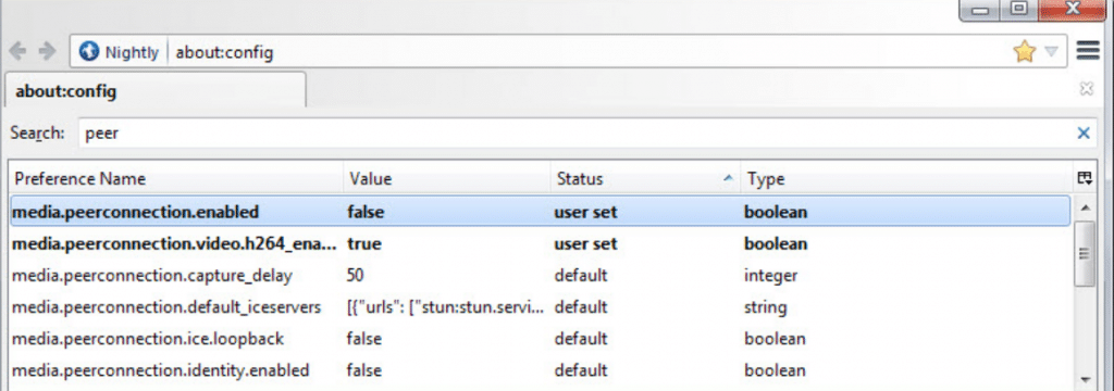 disable WebRTC on firefox