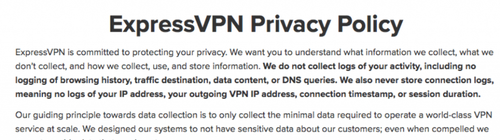 ExpressVPN Privacy Policy Snippet