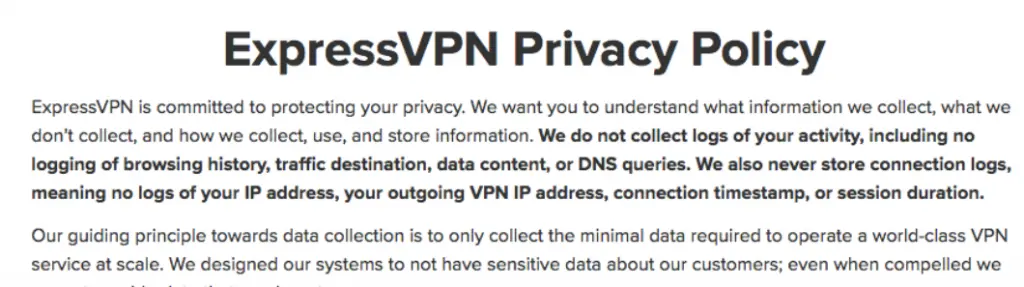 ExpressVPN Privacy Policy Snippet
