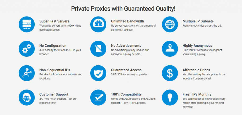  Features of Squidproxies as found on their website