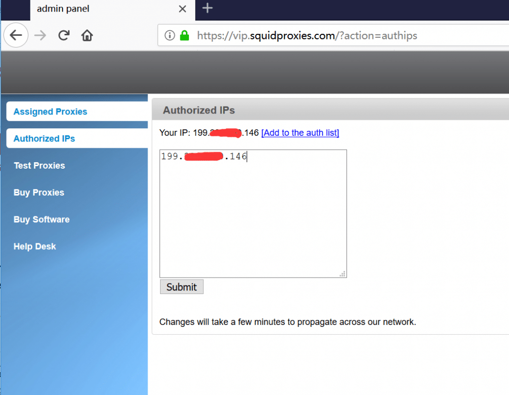 如何授权 squidproxies 的 IP 地址