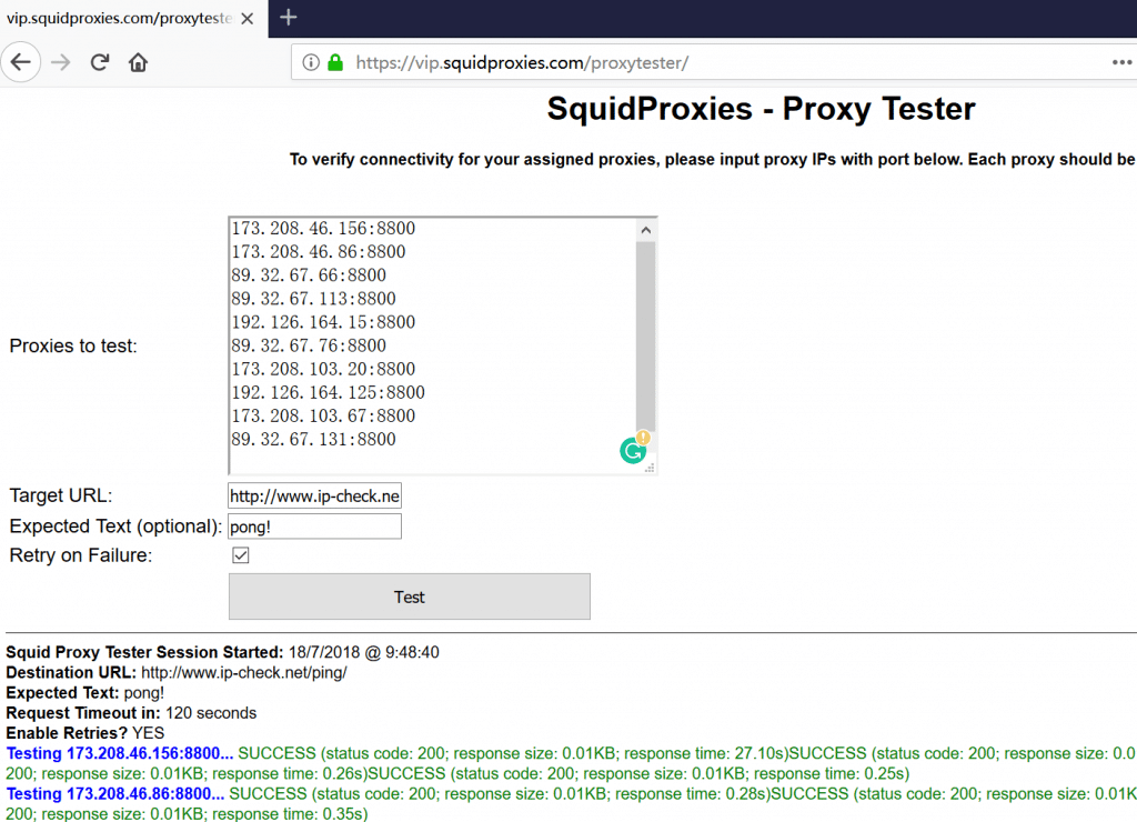 Squidproxies 代理测试器