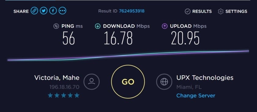 speed test to 196.18.16.70