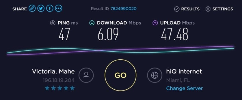 speed test to 196.18.19.204