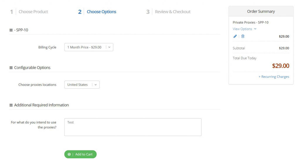 Billing area for proxies