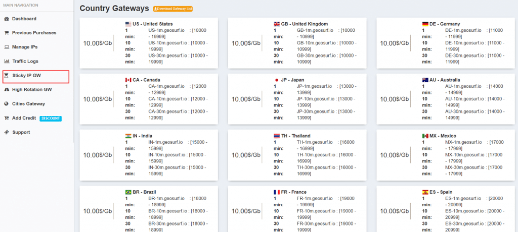 Geosurf Sticky IP gateway