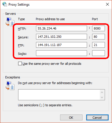 Advanced proxy setting