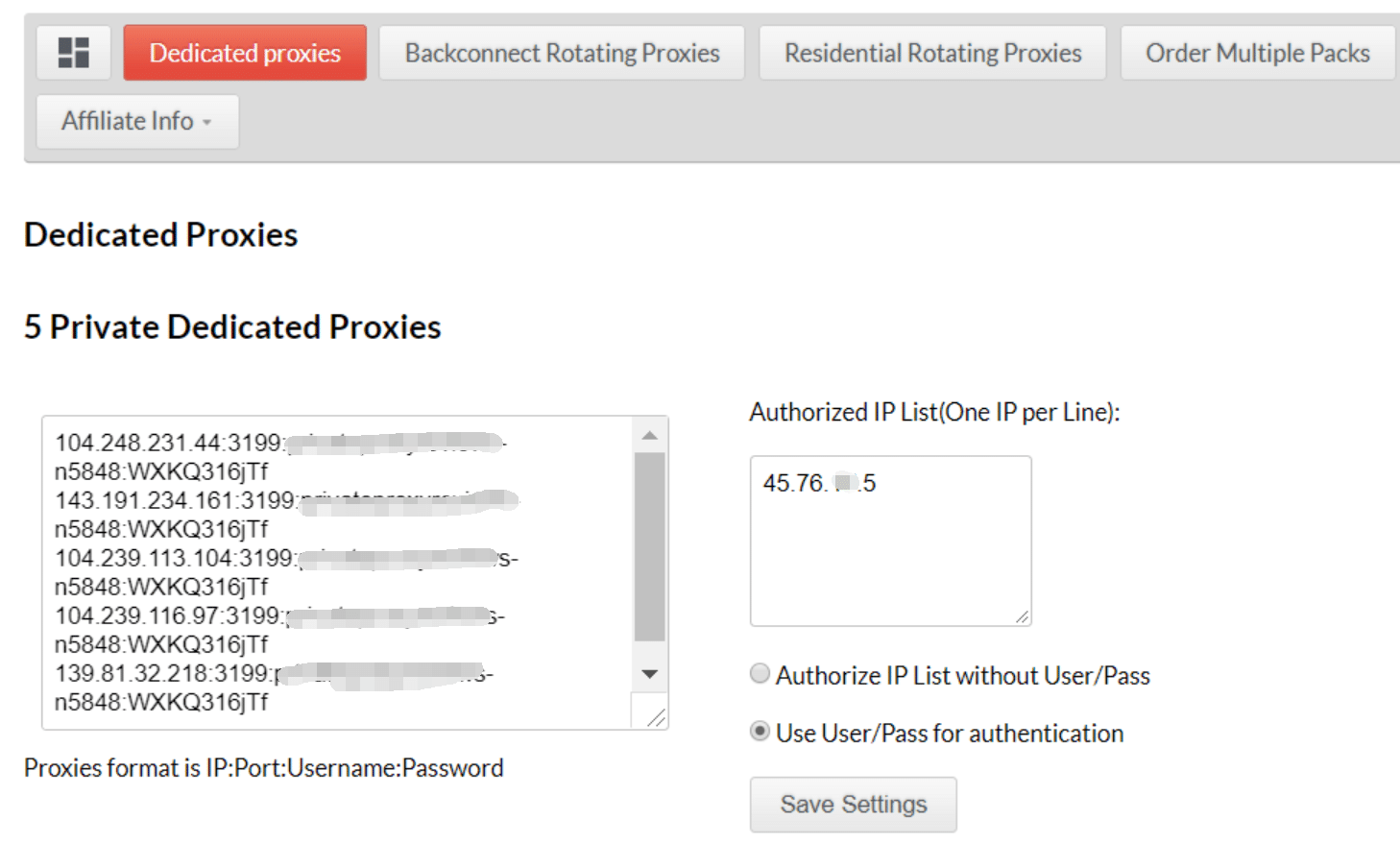 Authentication for dedicated proxies