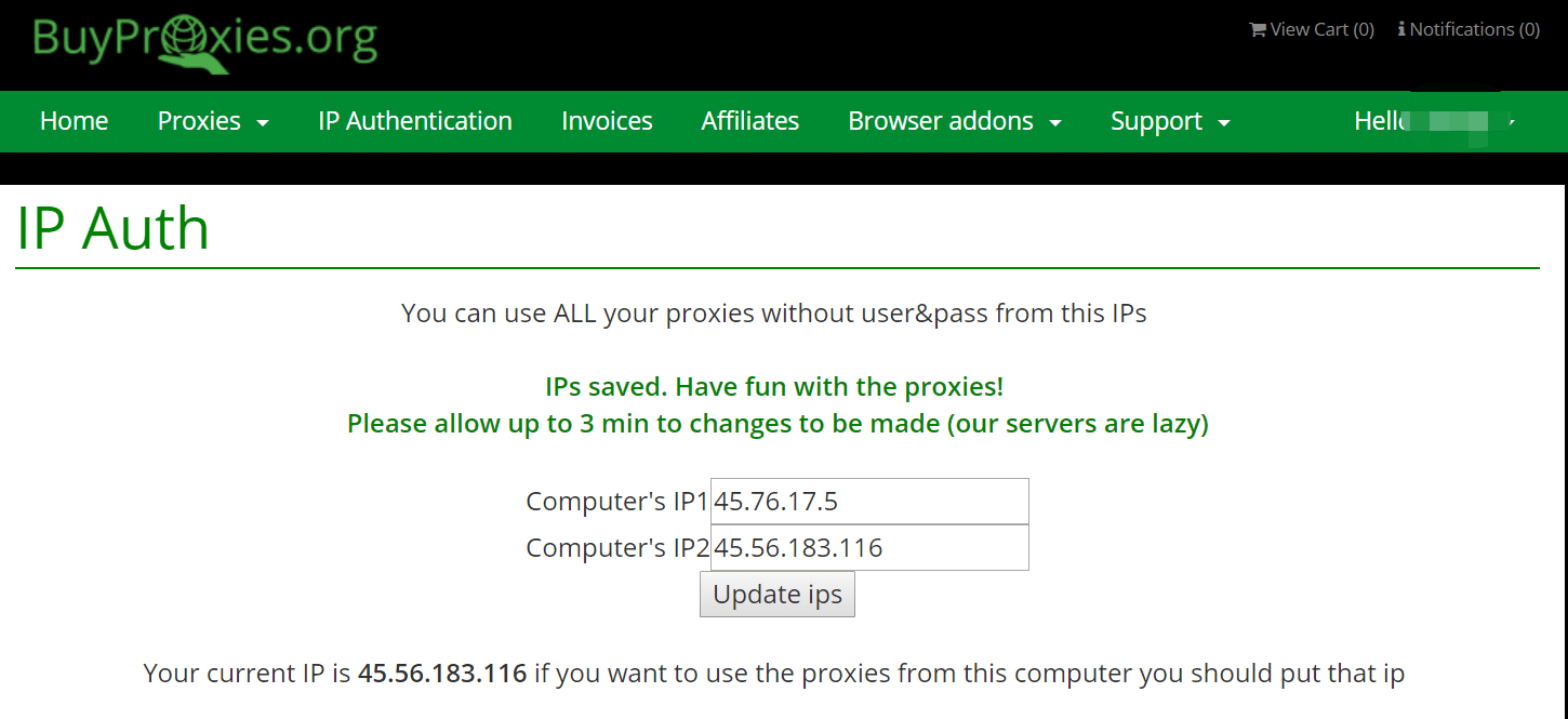 Authorizing IPs on buyproxies.org