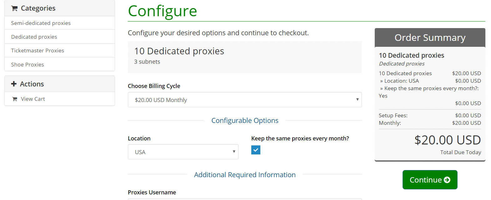 Billing area for proxies