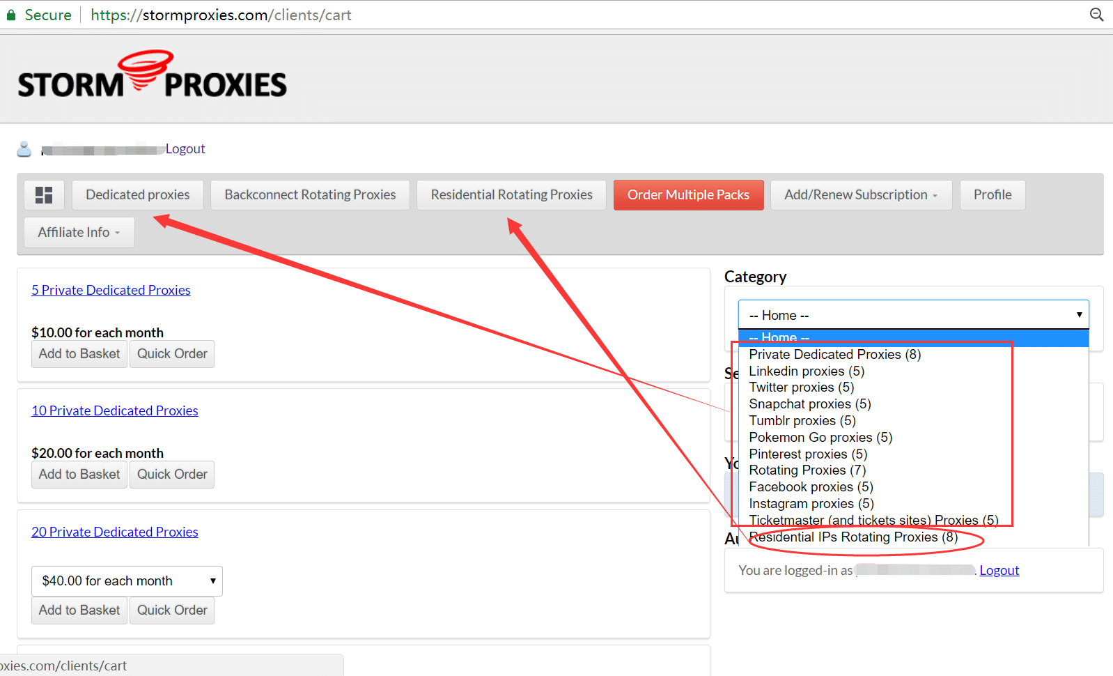 Different package of dedicated proxies