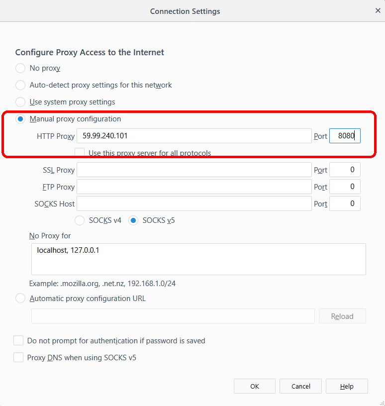 Firefox Manual proxy configuration