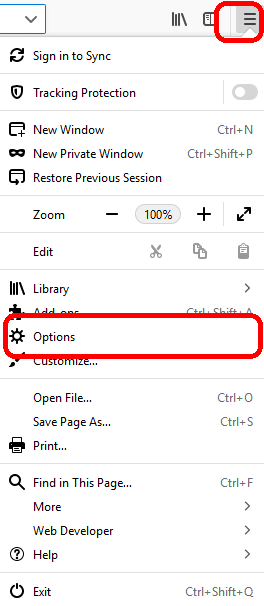 Firefox options
