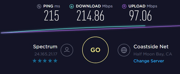 Greičio testas iki IP1 – 24.165.21.17