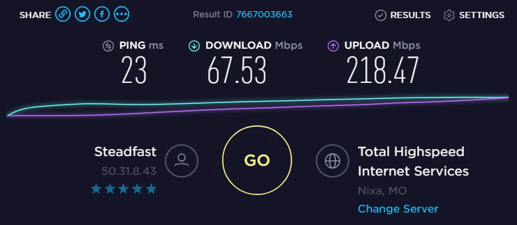 Speed test to IP3- 50.31.8.43