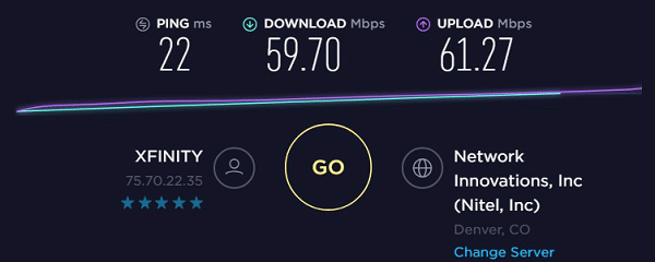 Speed test to IP9 - 75.70.22.35