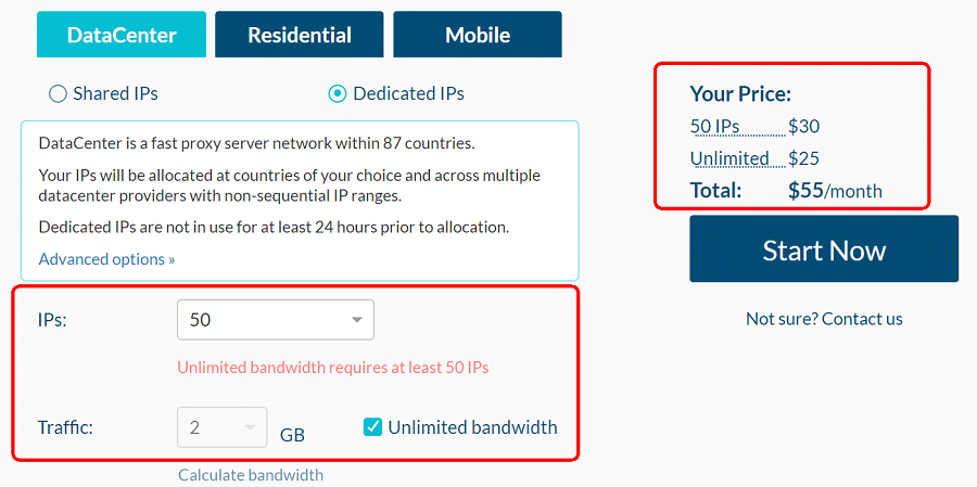 Price of dedicated IPs