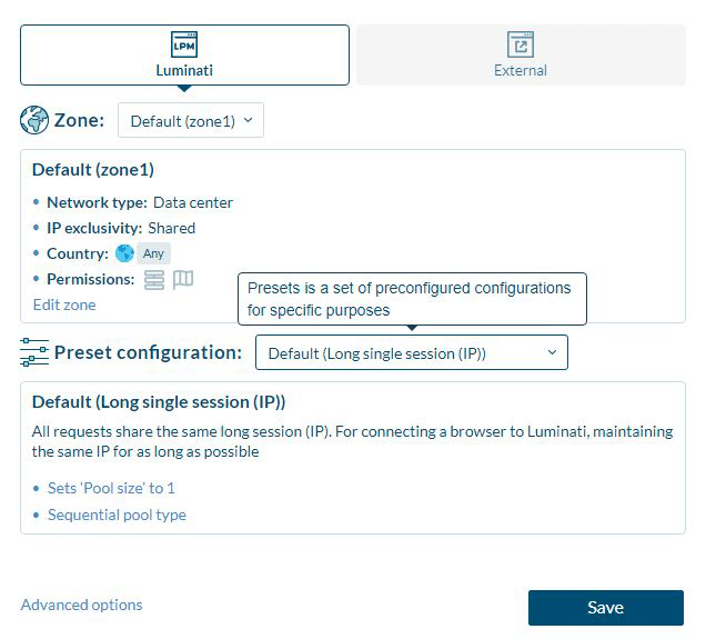 Set up proxies on luminati proxy manager