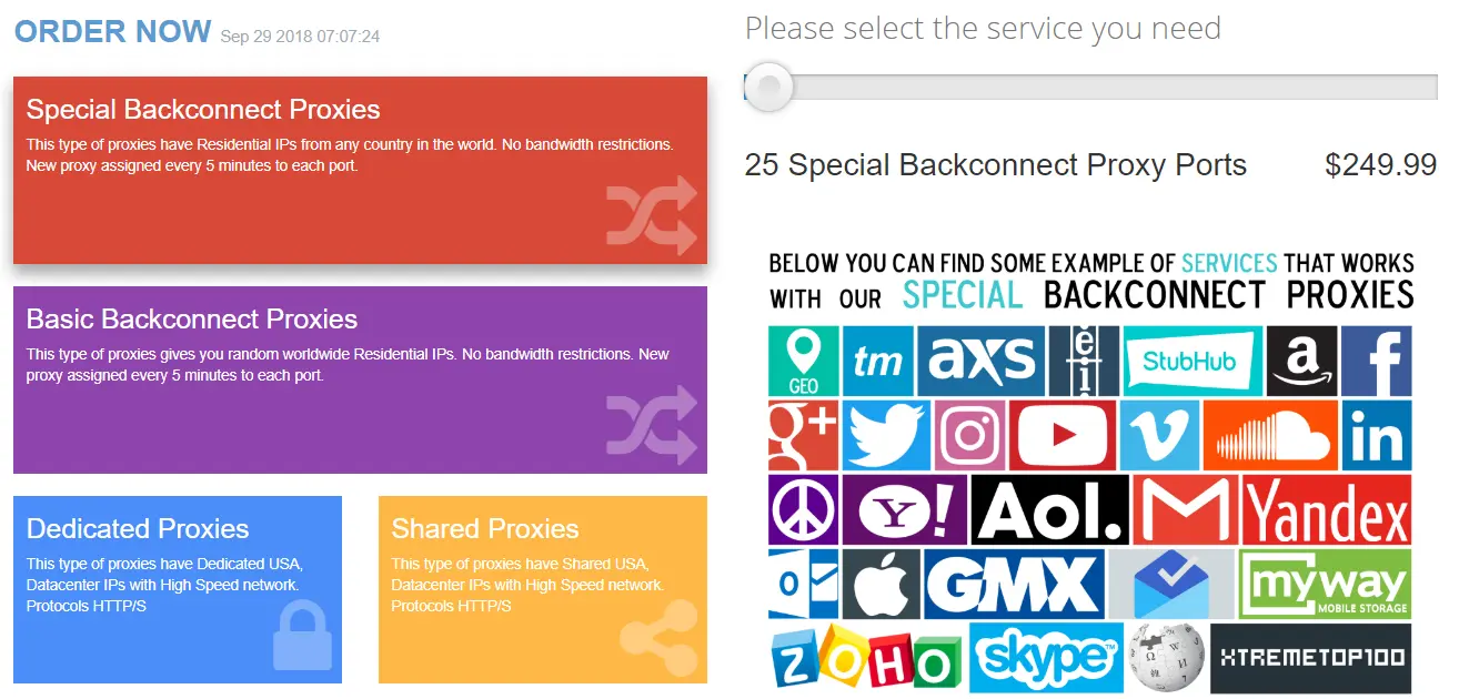 Special Backconnecting Proxies order