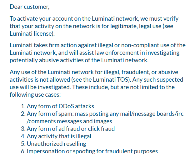 luminati TOS