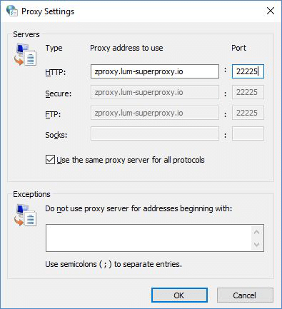 Windows Proxy Settings for Luminati proxies