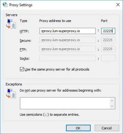 Windows Proxy Settings for Luminati proxies