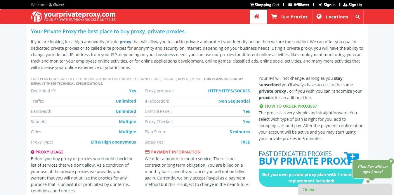 YourPrivateProxy website homepage