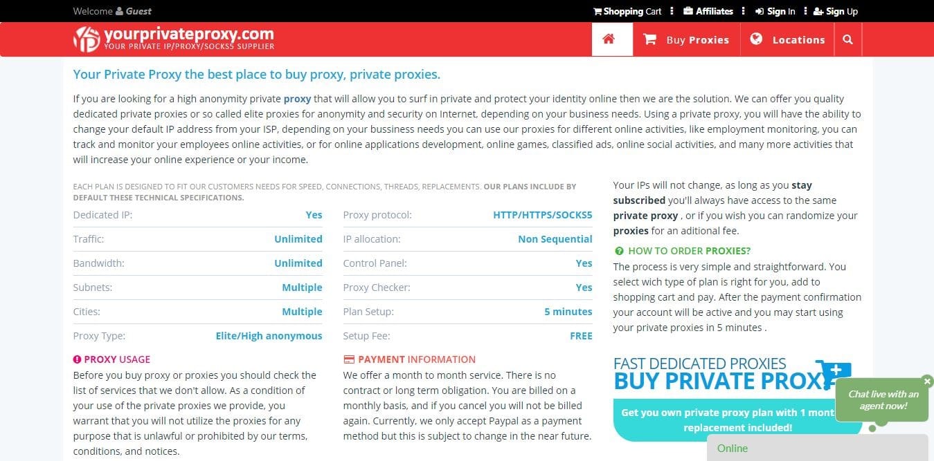 YourPrivateProxy 网站主页