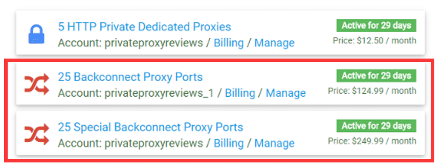 Our backconnect proxies packages