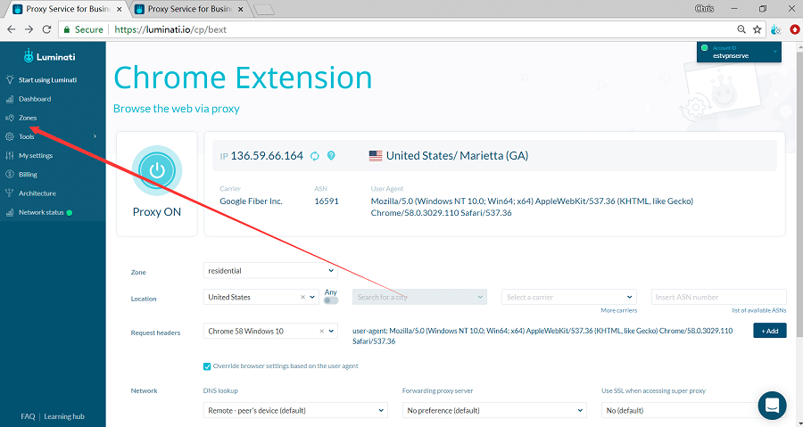 luminati chrome extension configure zone