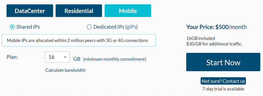 移动 IP 价格计划