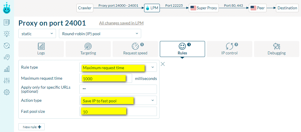 rule setup in the luminati proxy manager