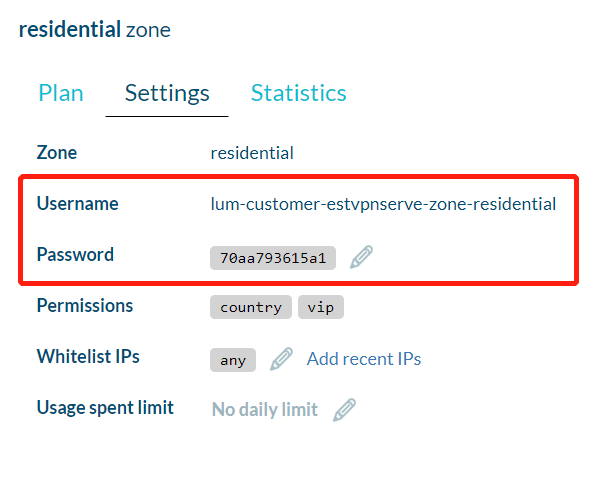 zone for Username password