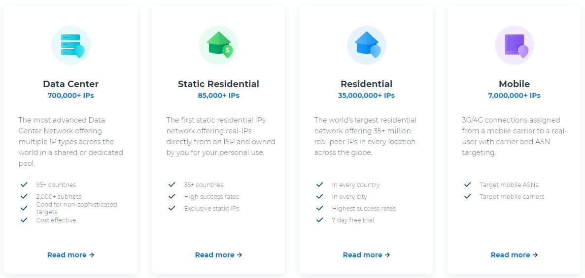 Compare different type of luminati proxies