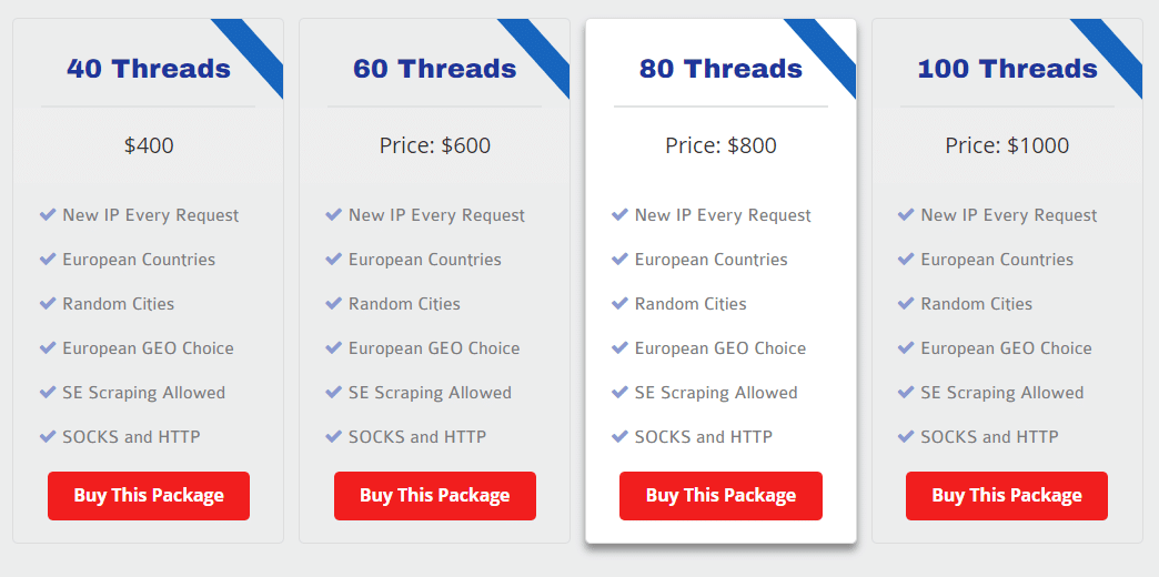 European Rotating Proxies pricing plans