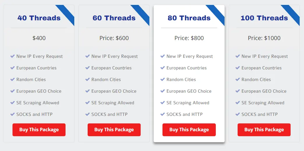 European Rotating Proxies pricing plans