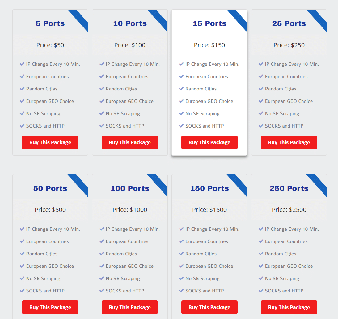 European Sticky Proxies pricing plans