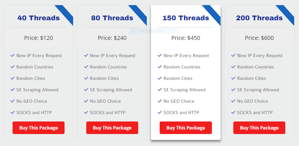 International Rotating Proxies pricing plans