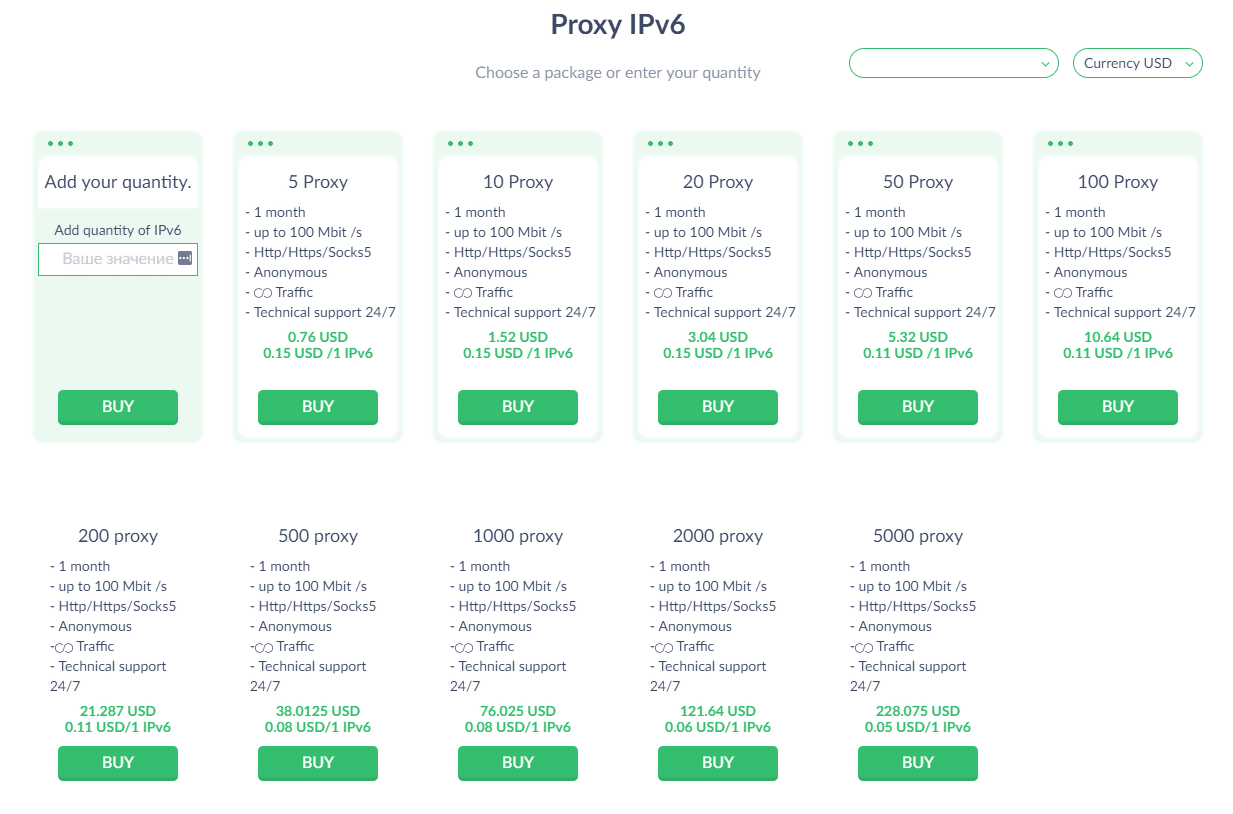 Pricing plans for IPv6 proxies (monthly plans for USA proxies)