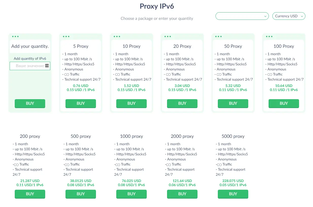 Pricing plans for IPv6 proxies (monthly plans for USA proxies)