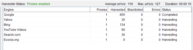 output harvested result