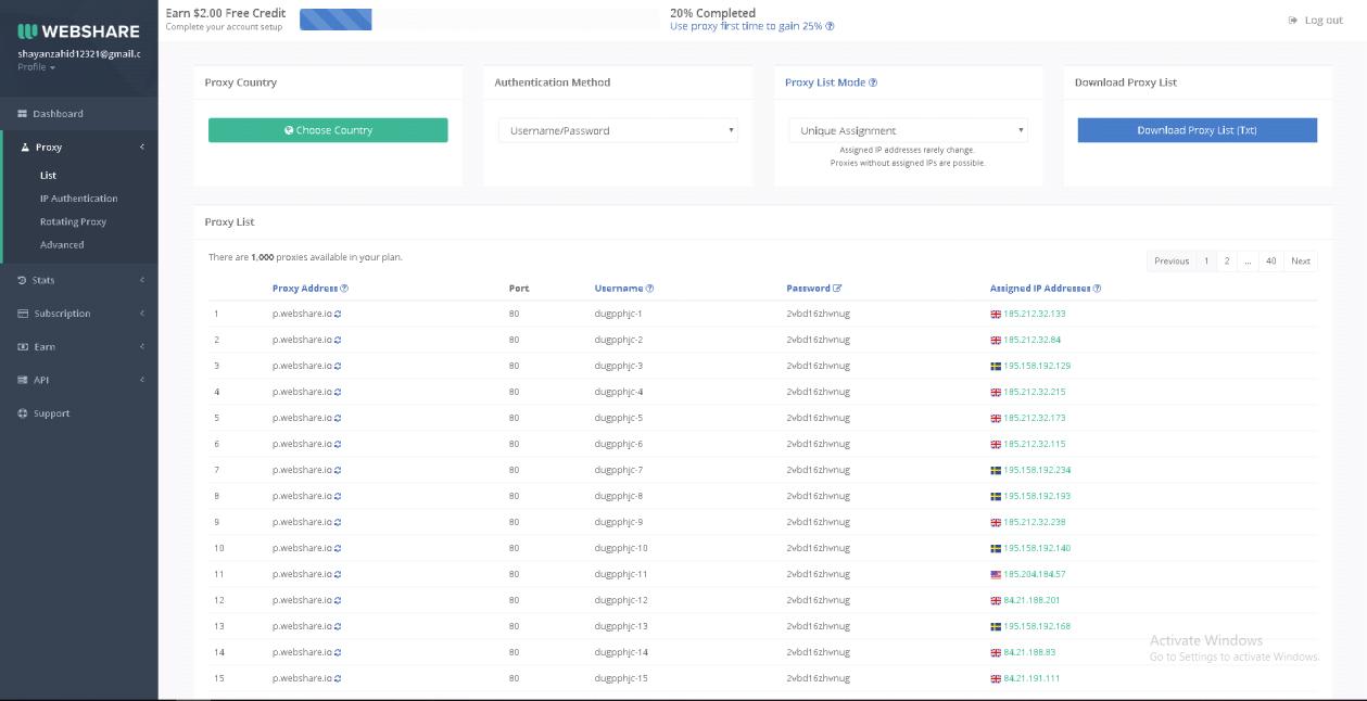 Webshare proxy list