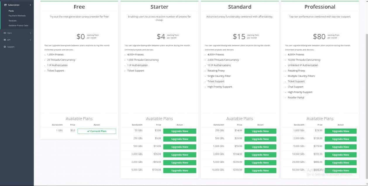 Webshare proxy packages