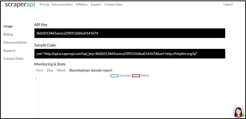Scraper api account dashboard