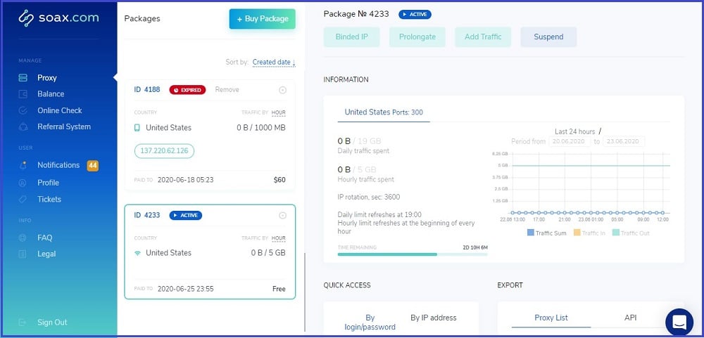 Soax dashboard